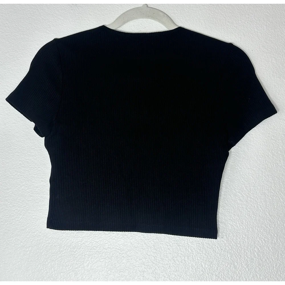 Reformation Top Women's Large Black Crop Stretch Basic Short‎ Sleeve Classic